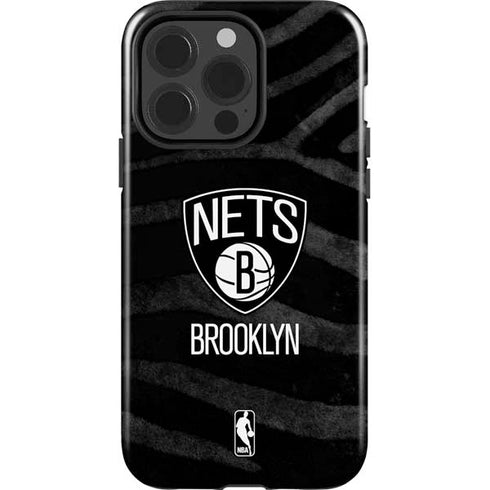 NBA Brooklyn Nets Black Animal Print iPhone 15 Pro Impact Case