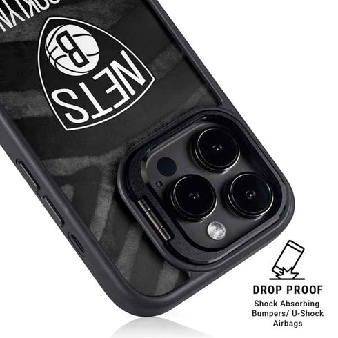 NBA Brooklyn Nets Black Animal Print iPhone 15 Pro Max Kickstand Case