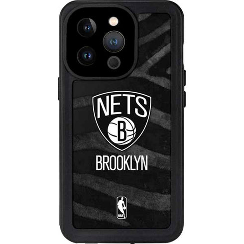 NBA Brooklyn Nets Black Animal Print iPhone 15 Pro Waterproof Case