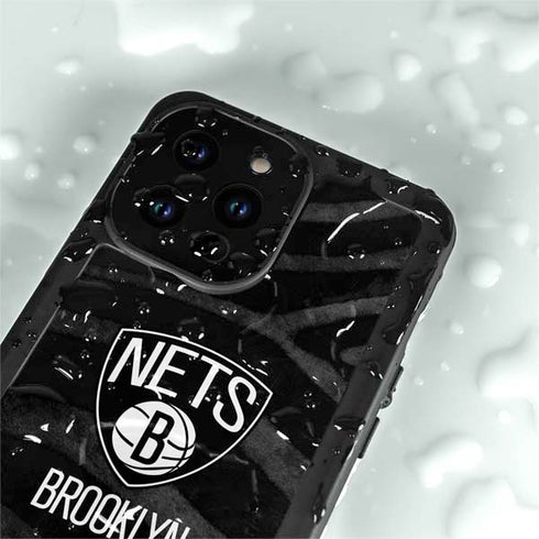 NBA Brooklyn Nets Black Animal Print iPhone 15 Pro Waterproof Case