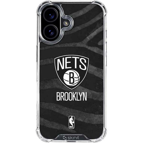 NBA Brooklyn Nets Black Animal Print iPhone 16 Plus Clear Case