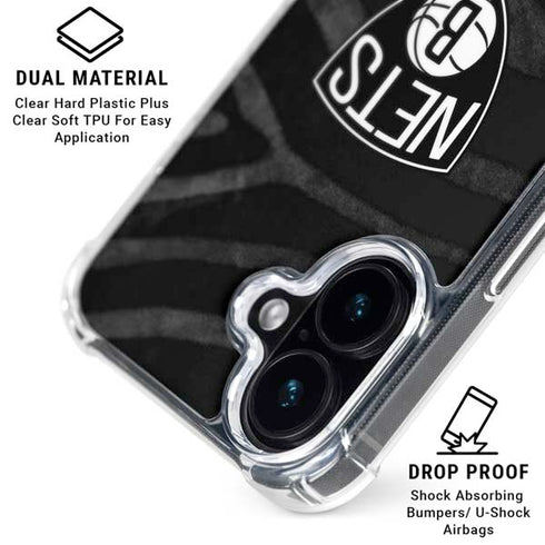 NBA Brooklyn Nets Black Animal Print iPhone 16 Plus Clear Case
