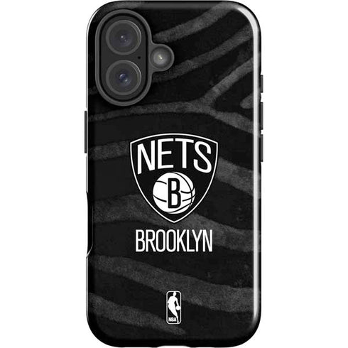NBA Brooklyn Nets Black Animal Print iPhone 16 Plus Impact Case