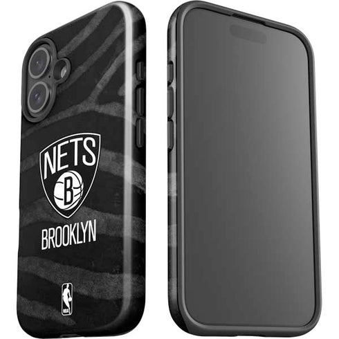 NBA Brooklyn Nets Black Animal Print iPhone 16 Plus Impact Case