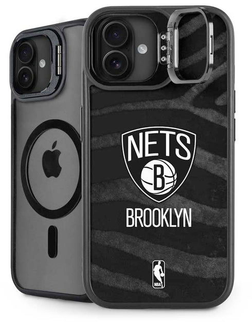 NBA Brooklyn Nets Black Animal Print iPhone 16 Plus Kickstand Case