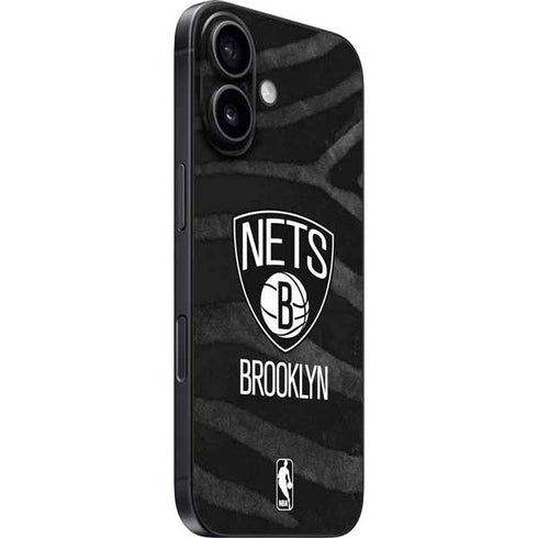NBA Brooklyn Nets Black Animal Print iPhone 16 Plus Skin