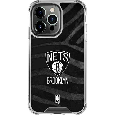 NBA Brooklyn Nets Black Animal Print iPhone 16 Pro Clear Case