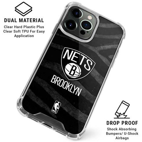 NBA Brooklyn Nets Black Animal Print iPhone 16 Pro Clear Case