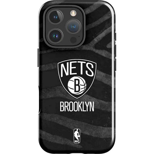 NBA Brooklyn Nets Black Animal Print iPhone 16 Pro Impact Case