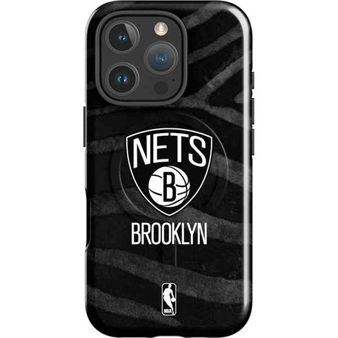 NBA Brooklyn Nets Black Animal Print iPhone 16 Pro Magsafe Impact Case