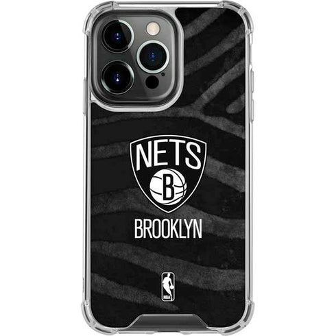 NBA Brooklyn Nets Black Animal Print iPhone 16 Pro Max Clear Case