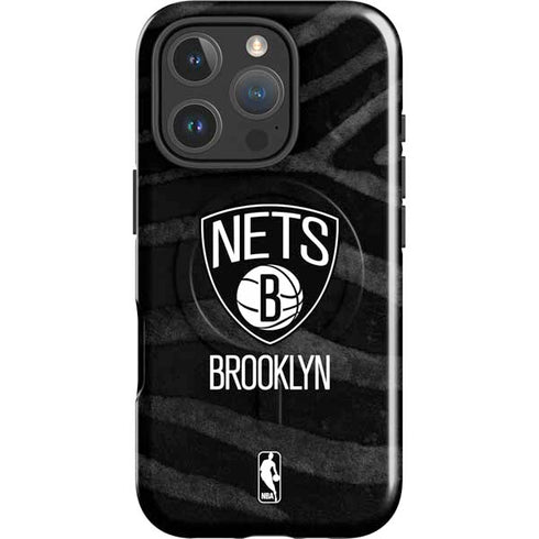 NBA Brooklyn Nets Black Animal Print iPhone 16 Pro Max Magsafe Impact Case