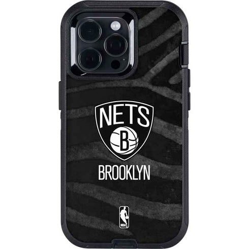 NBA Brooklyn Nets Black Animal Print Otterbox Defender iPhone Skin