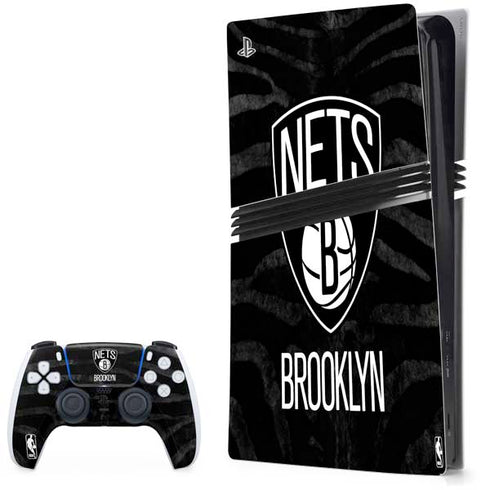 NBA Brooklyn Nets Black Animal Print PS5 Pro Bundle Skin