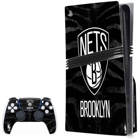 NBA Brooklyn Nets Black Animal Print PS5 Pro Disk Bundle Skin