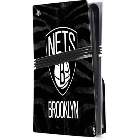 NBA Brooklyn Nets Black Animal Print PS5 Pro Disk Console Skin