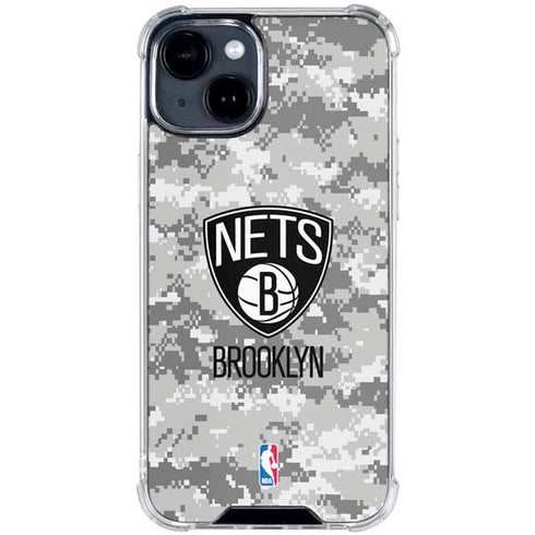 NBA Brooklyn Nets Digi Camo iPhone 15 Clear Case