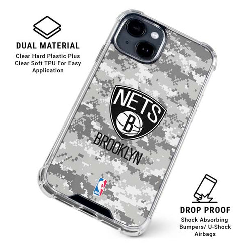 NBA Brooklyn Nets Digi Camo iPhone 15 Clear Case