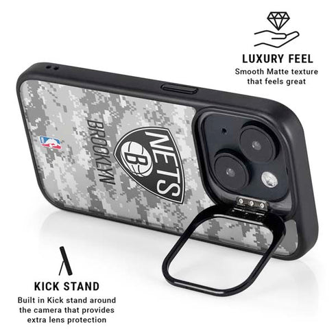 NBA Brooklyn Nets Digi Camo iPhone 15 Plus Kickstand Case