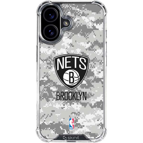 NBA Brooklyn Nets Digi Camo iPhone 16 Clear Case