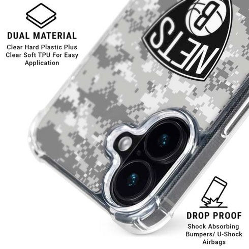 NBA Brooklyn Nets Digi Camo iPhone 16 Clear Case