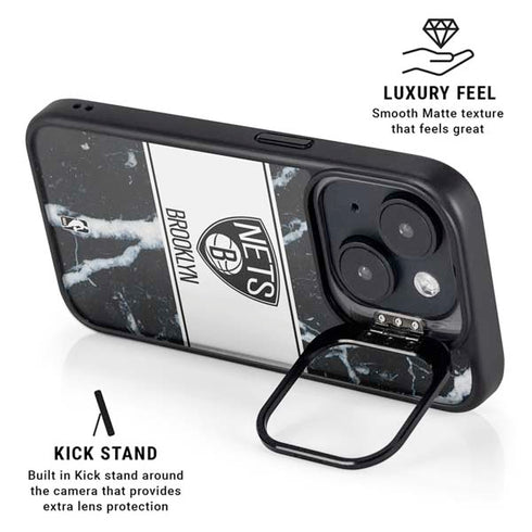 NBA Brooklyn Nets Marble iPhone 15 Kickstand Case