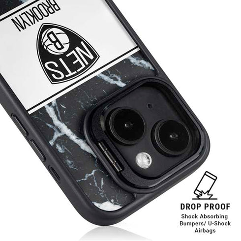 NBA Brooklyn Nets Marble iPhone 15 Kickstand Case