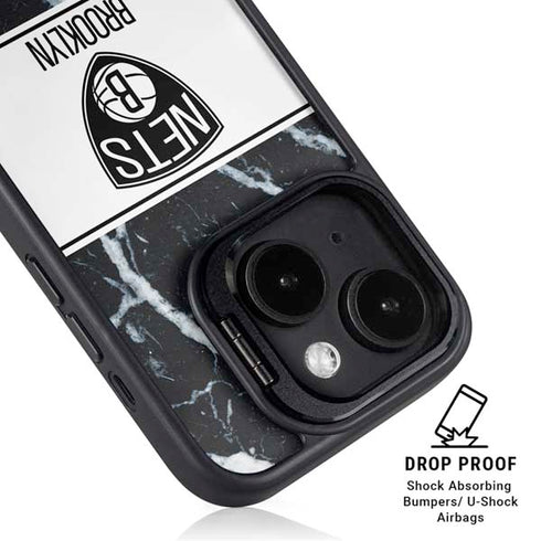 NBA Brooklyn Nets Marble iPhone 15 Plus Kickstand Case