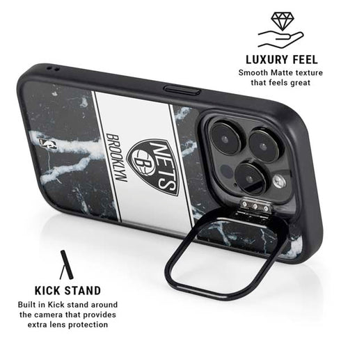 NBA Brooklyn Nets Marble iPhone 15 Pro Kickstand Case