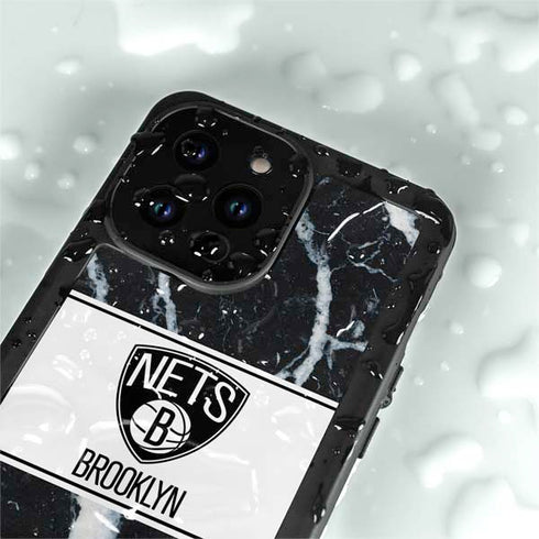 NBA Brooklyn Nets Marble iPhone 15 Pro Waterproof Case