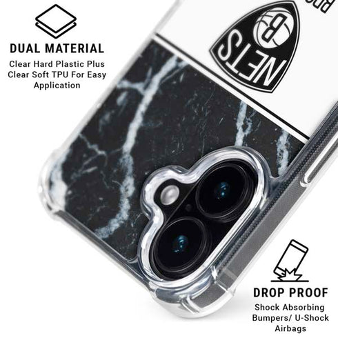 NBA Brooklyn Nets Marble iPhone 16 Clear Case