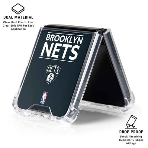NBA Brooklyn Nets Standard - Black Galaxy Z Flip6 Clear Case