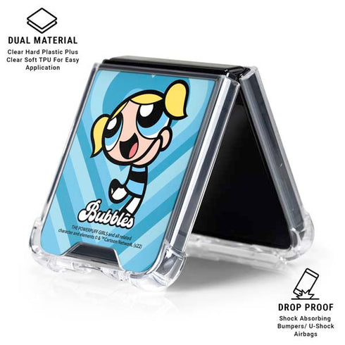 Cartoon Network Powerpuff Girls Bubbles Blue Hearts Galaxy Z Flip6 Clear Case