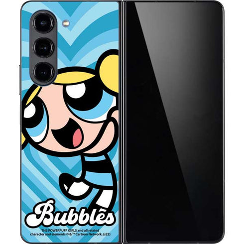 Cartoon Network Powerpuff Girls Bubbles Blue Hearts Galaxy Z Fold5 5G Skin