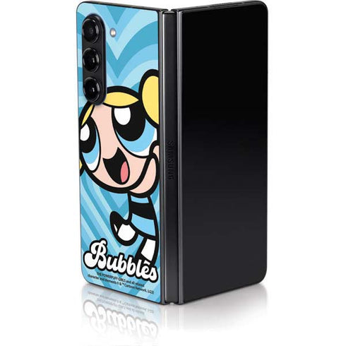 Cartoon Network Powerpuff Girls Bubbles Blue Hearts Galaxy Z Fold5 5G Skin