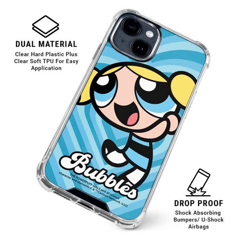 Cartoon Network Powerpuff Girls Bubbles Blue Hearts iPhone 15 Clear Case