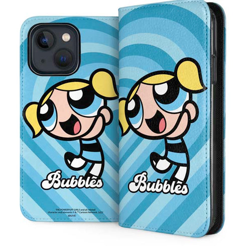 Cartoon Network Powerpuff Girls Bubbles Blue Hearts iPhone 15 Folio Case