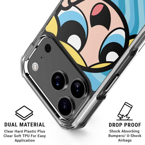 Cartoon Network Powerpuff Girls Bubbles Blue Hearts iPhone 18 Pro Clear Case