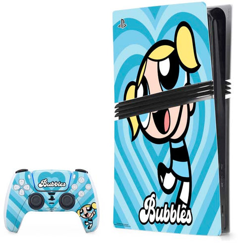 Cartoon Network Powerpuff Girls Bubbles Blue Hearts PlayStation PS5 Skins