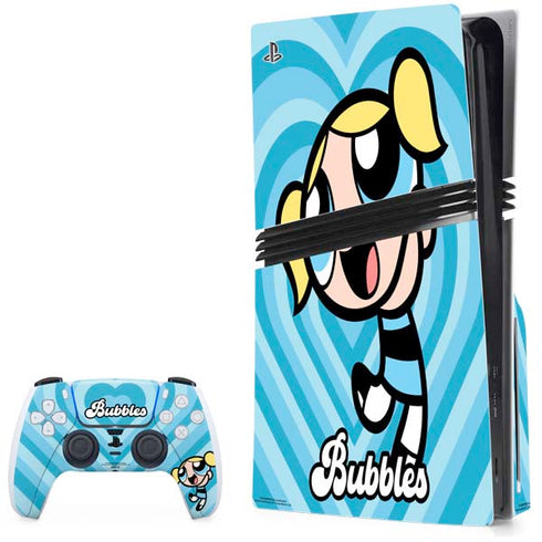 Cartoon Network Powerpuff Girls Bubbles Blue Hearts PS5 Pro Disk Bundle Skin