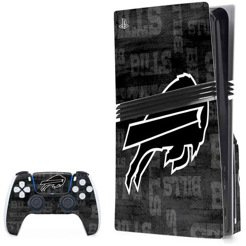 NFL Buffalo Bills Black & White PS5 Pro Disk Bundle Skin