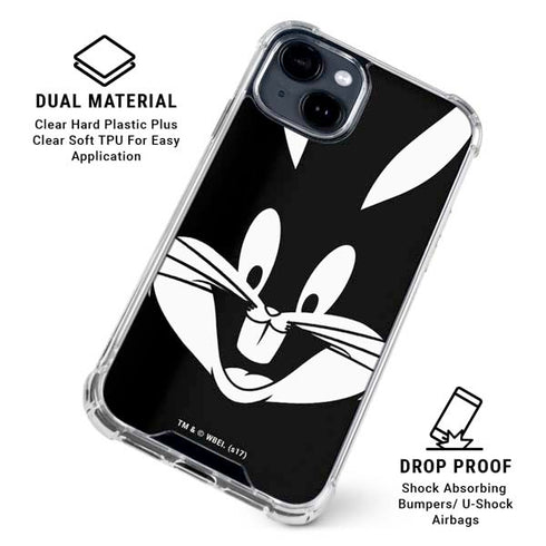 Looney Tunes Bugs Bunny Plain Black and White iPhone 15 Clear Case