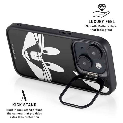 Looney Tunes Bugs Bunny Plain Black and White iPhone 15 Kickstand Case