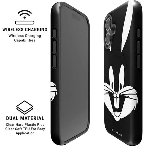 Looney Tunes Bugs Bunny Plain Black and White iPhone 16 Plus Magsafe Impact Case
