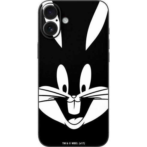 Looney Tunes Bugs Bunny Plain Black and White iPhone 16 Plus Skin