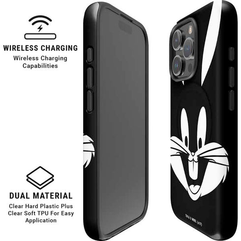 Looney Tunes Bugs Bunny Plain Black and White iPhone 16 Pro Max Magsafe Impact Case