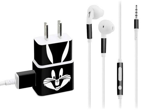 Looney Tunes Bugs Bunny Plain Black and White Phone Charger Skin