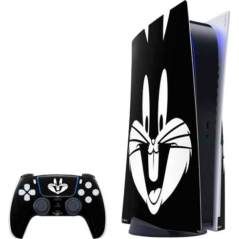 Looney Tunes Bugs Bunny Plain Black and White PlayStation PS5 Skins