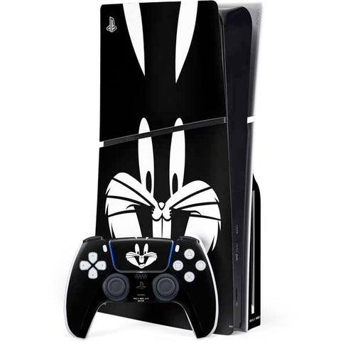 Looney Tunes Bugs Bunny Plain Black and White PlayStation PS5 Skins