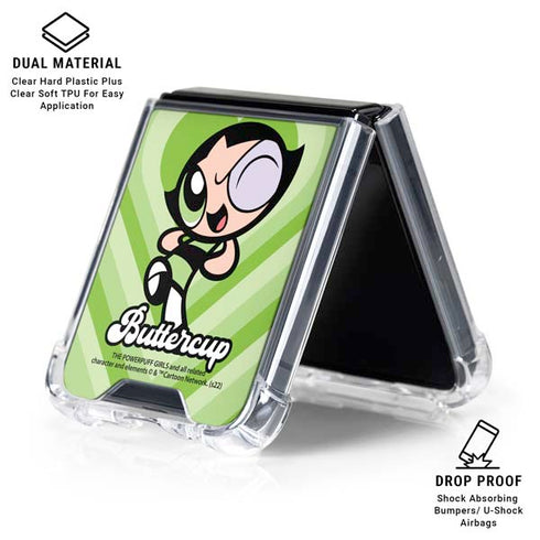 Cartoon Network Powerpuff Girls Buttercup Green Hearts Galaxy Z Flip6 Clear Case